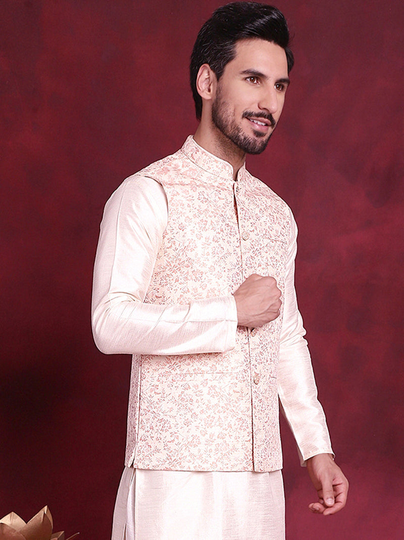 Woven Design Nehru Jacket ( JOWC 4087 Pink )