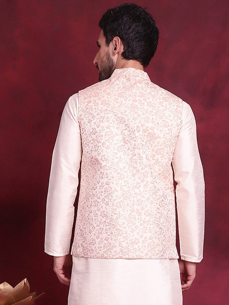 Woven Design Nehru Jacket ( JOWC 4087 Pink )