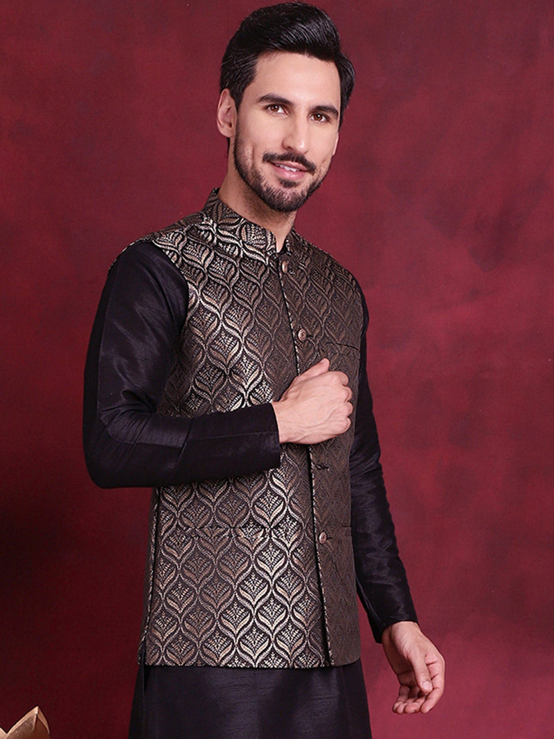 Woven Design Nehru Jacket ( JOWC 4088 Golden )