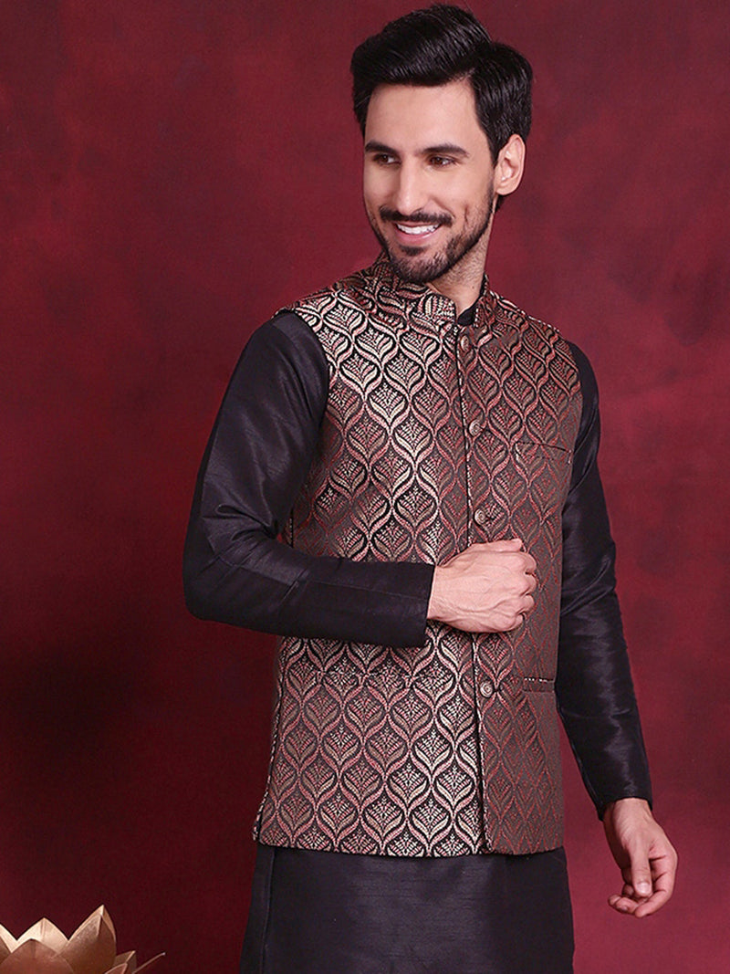 Woven Design Nehru Jacket ( JOWC 4088 Maroon )