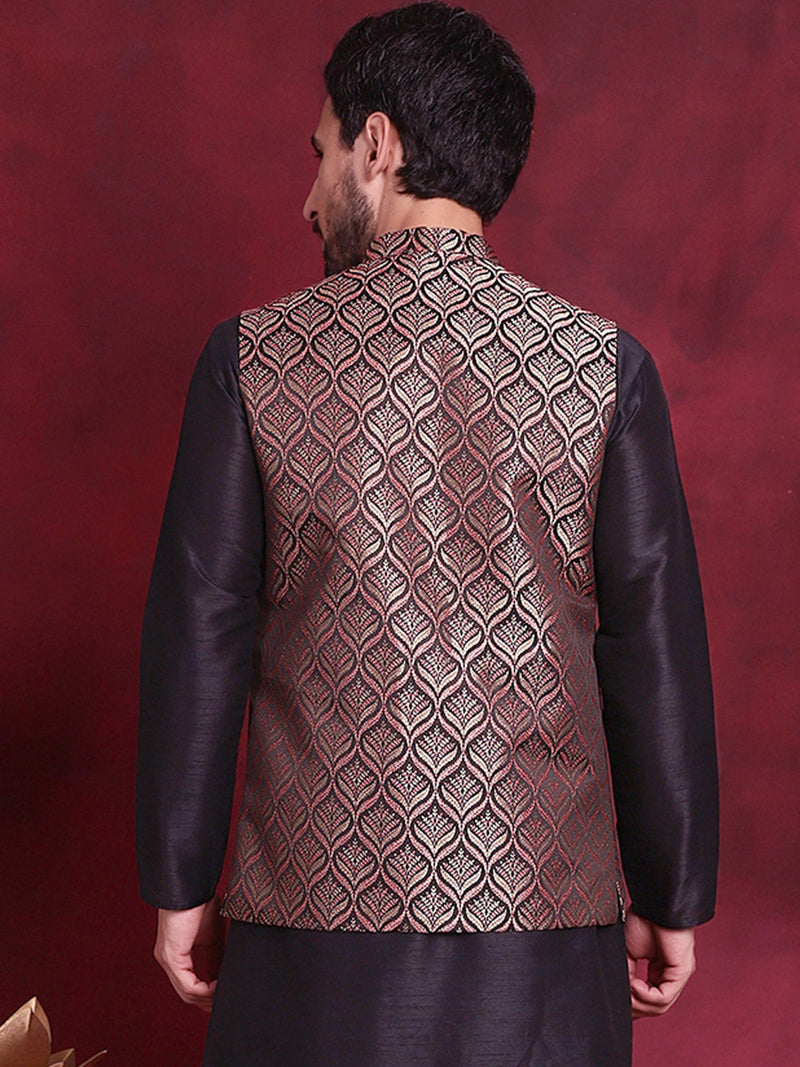 Woven Design Nehru Jacket ( JOWC 4088 Maroon )