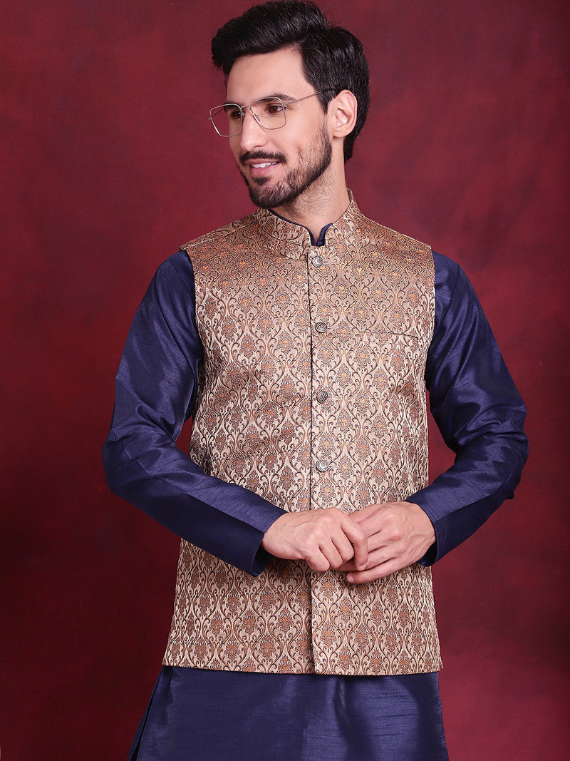 Woven Design Nehru Jacket ( JOWC 4089 Brown )