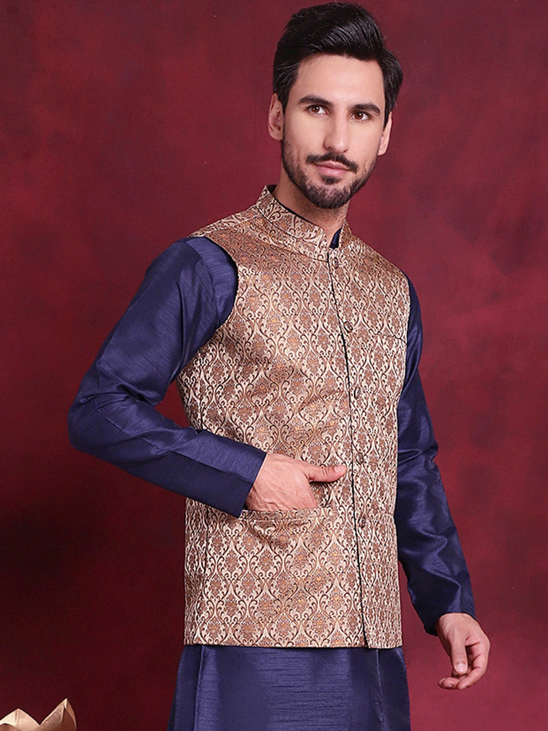 Woven Design Nehru Jacket ( JOWC 4089 Brown )