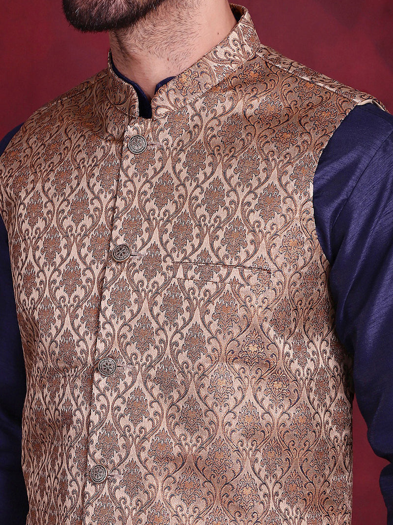 Woven Design Nehru Jacket ( JOWC 4089 Brown )