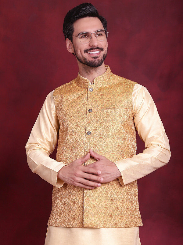 Woven Design Nehru Jacket ( JOWC 4089 Mustard )