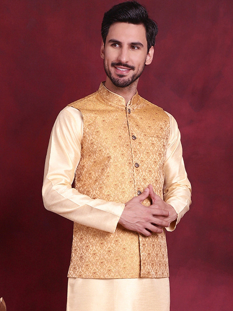 Woven Design Nehru Jacket ( JOWC 4089 Mustard )