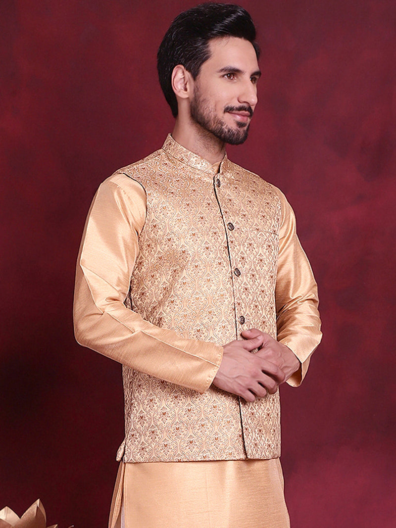 Woven Design Nehru Jacket ( JOWC 4089 Cream )