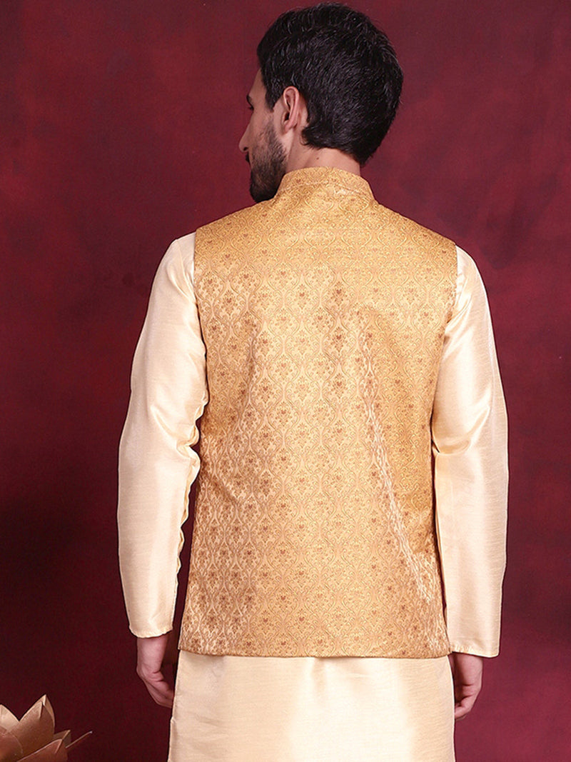 Woven Design Nehru Jacket ( JOWC 4089 Mustard )