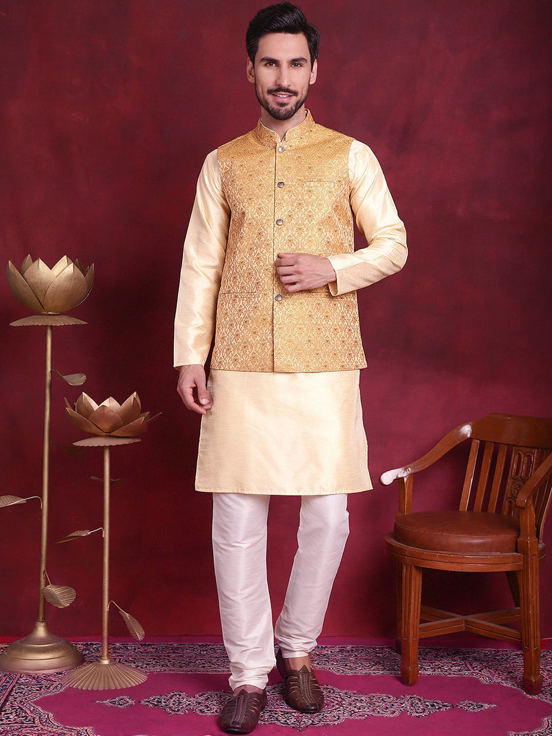 Woven Design Nehru Jacket ( JOWC 4089 Mustard )