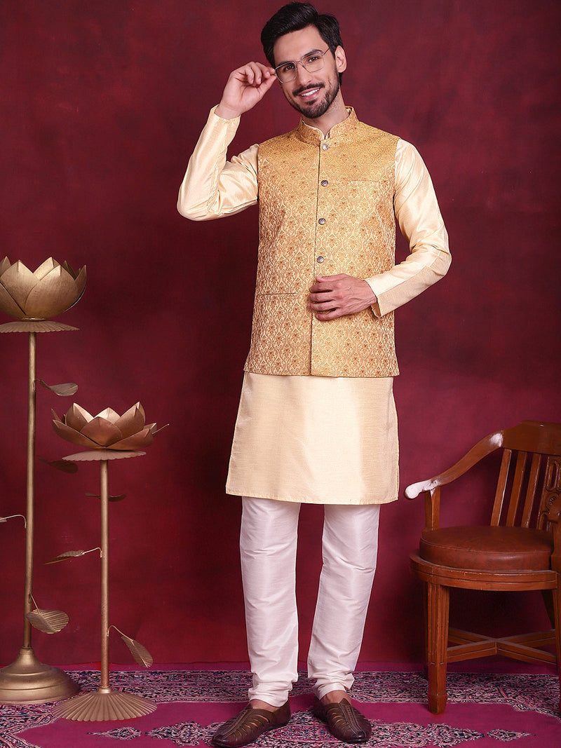 Woven Design Nehru Jacket ( JOWC 4089 Mustard )