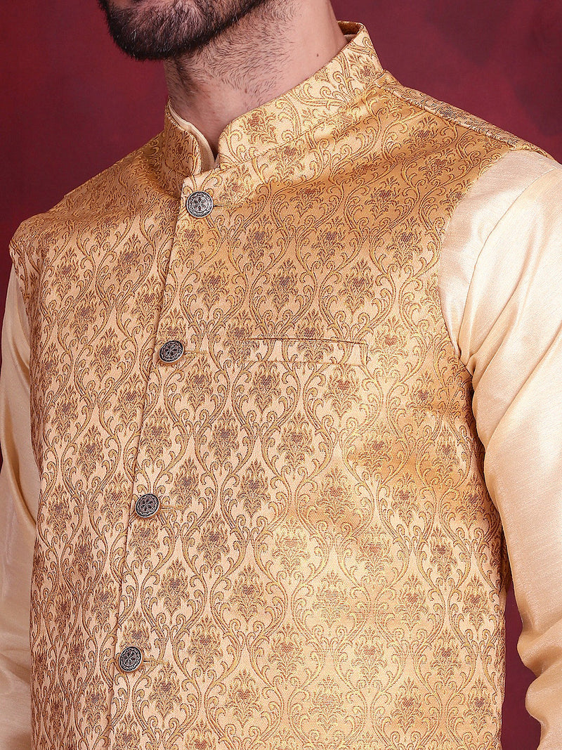 Woven Design Nehru Jacket ( JOWC 4089 Mustard )