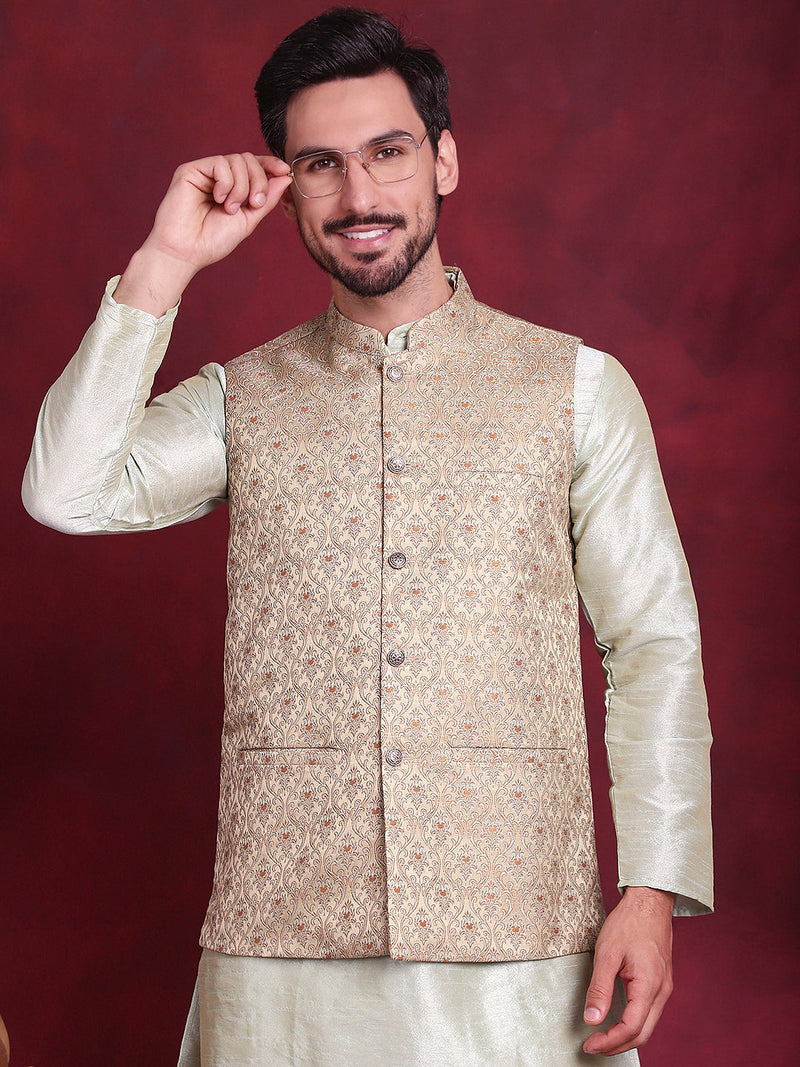 Woven Design Nehru Jacket ( JOWC 4089 Golden )