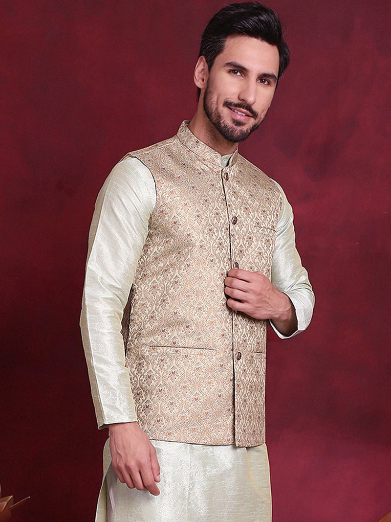 Woven Design Nehru Jacket ( JOWC 4089 Golden )