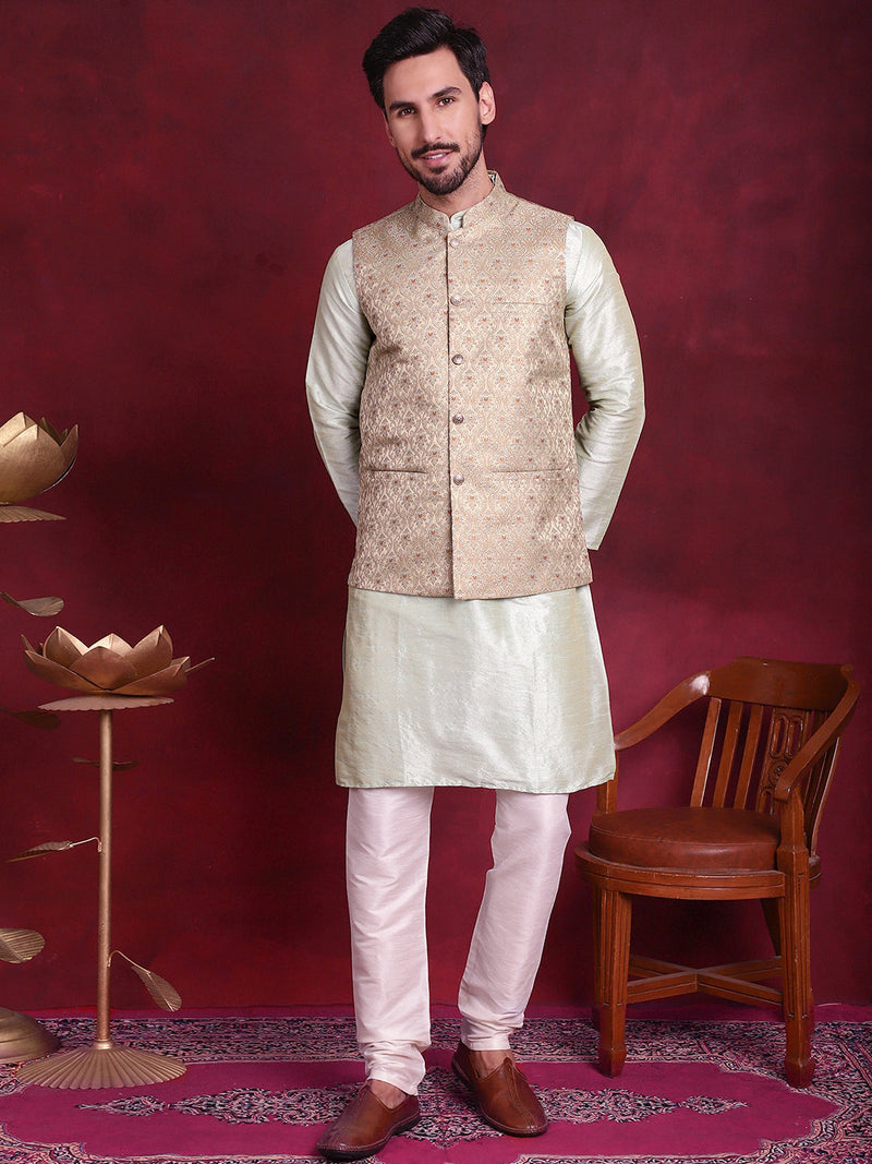 Woven Design Nehru Jacket ( JOWC 4089 Golden )