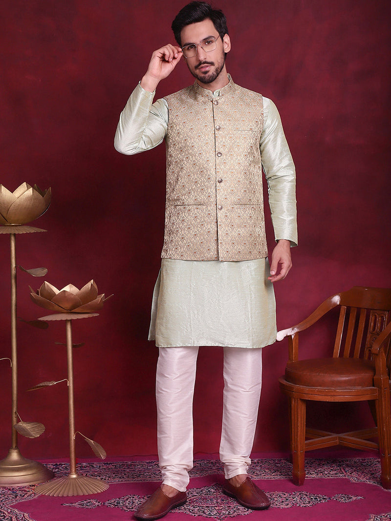 Woven Design Nehru Jacket ( JOWC 4089 Golden )