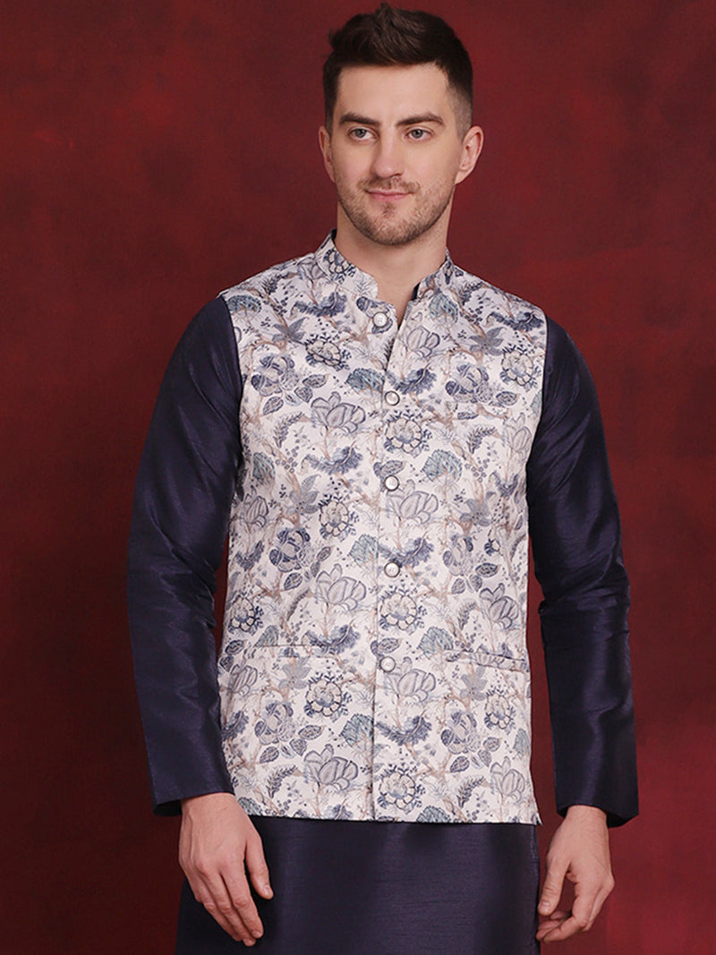 Floral Printed Nehru Jacket ( JOWC 4090White )