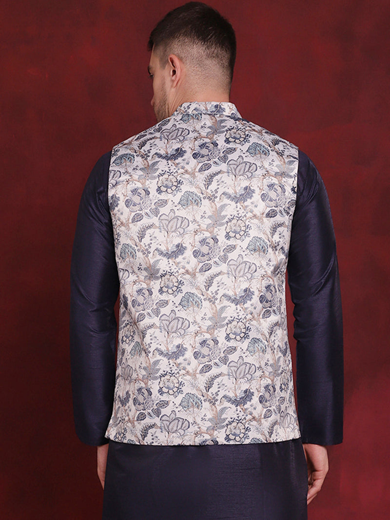 Floral Printed Nehru Jacket ( JOWC 4090White )