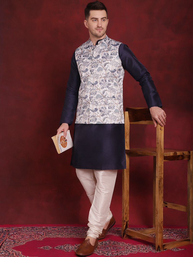 Floral Printed Nehru Jacket ( JOWC 4090White )