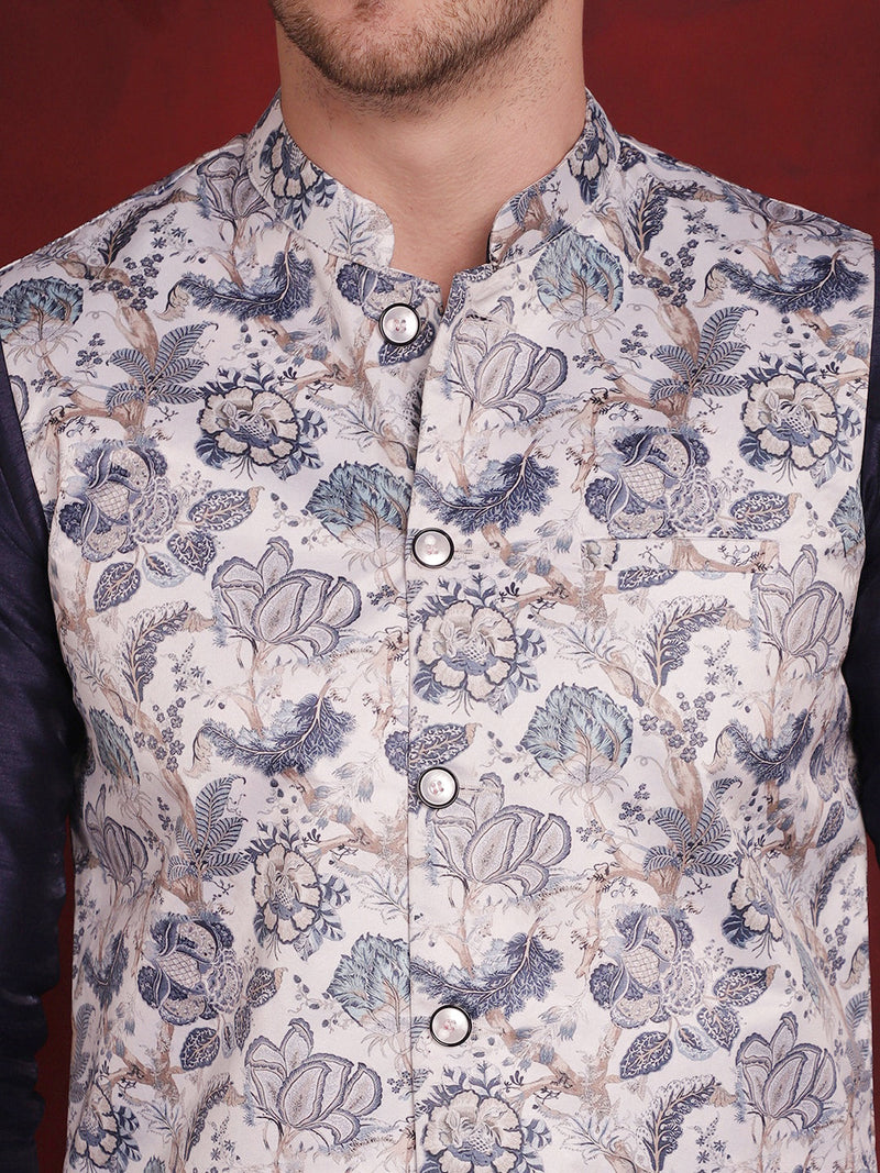 Floral Printed Nehru Jacket ( JOWC 4090White )