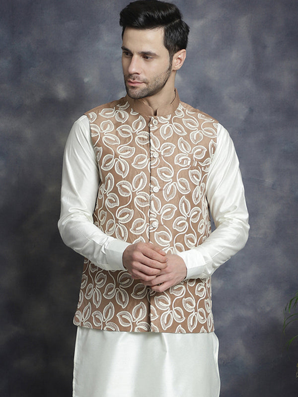 Men's embroidered Nehru Jacket ( JOWC 4092Brown )