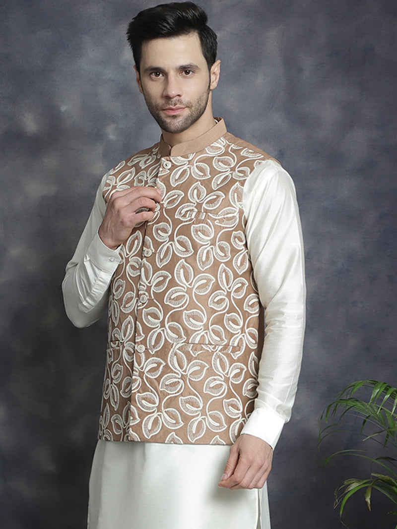 Men's embroidered Nehru Jacket ( JOWC 4092Brown )