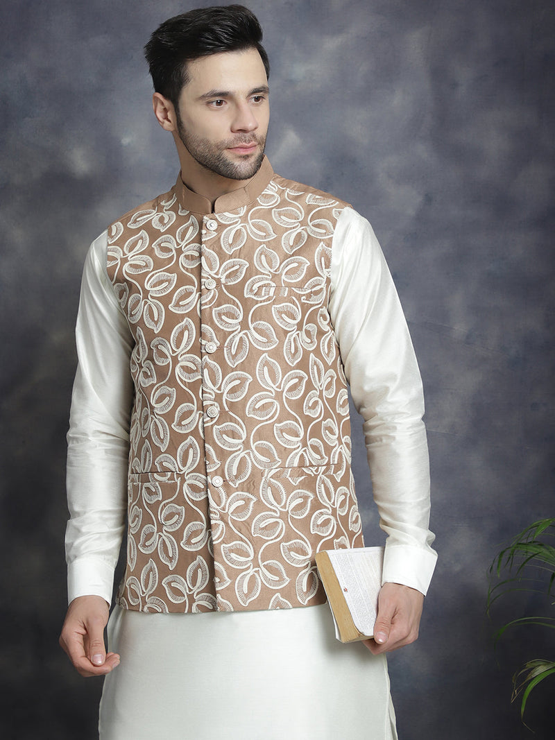 Men's embroidered Nehru Jacket ( JOWC 4092Brown )