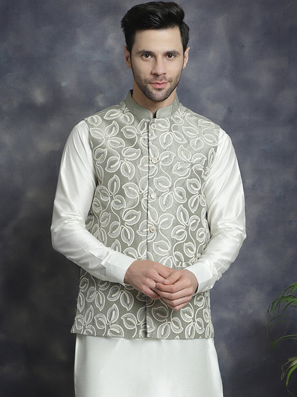 Men's embroidered Nehru Jacket ( JOWC 4092Pista )