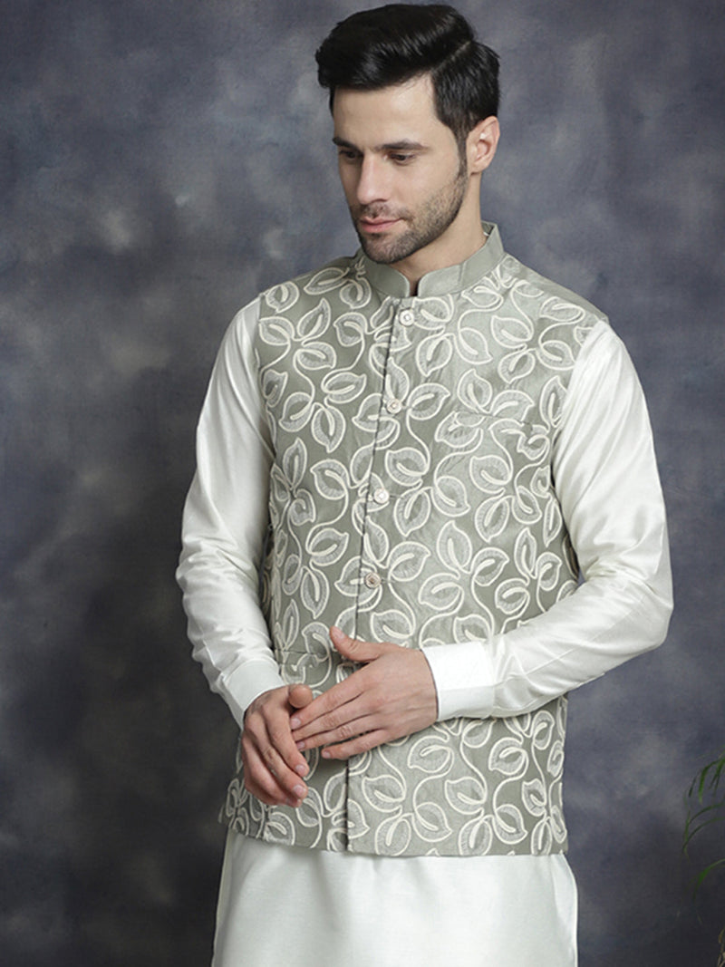 Men's embroidered Nehru Jacket ( JOWC 4092Pista )