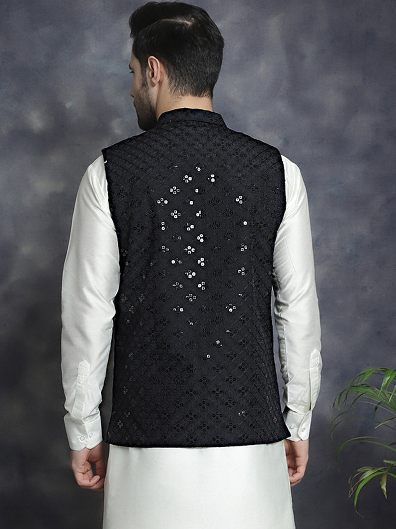 Men's embroidered and sequins Nehru Jacket ( JOWC 4093Black )