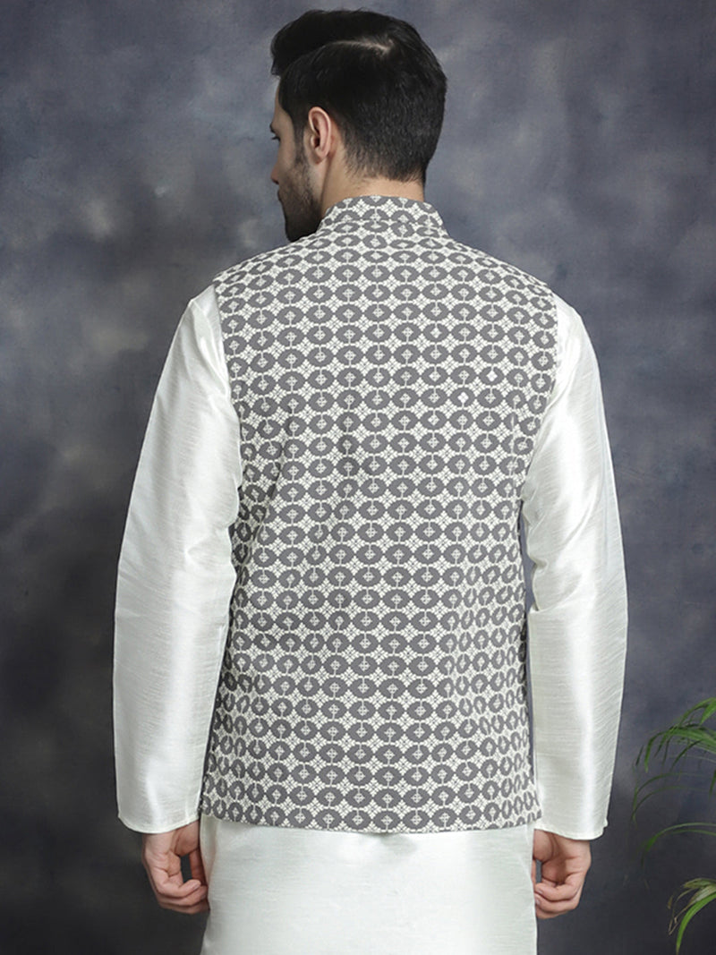 Men's embroidered and sequins Nehru Jacket ( JOWC 4094Grey )