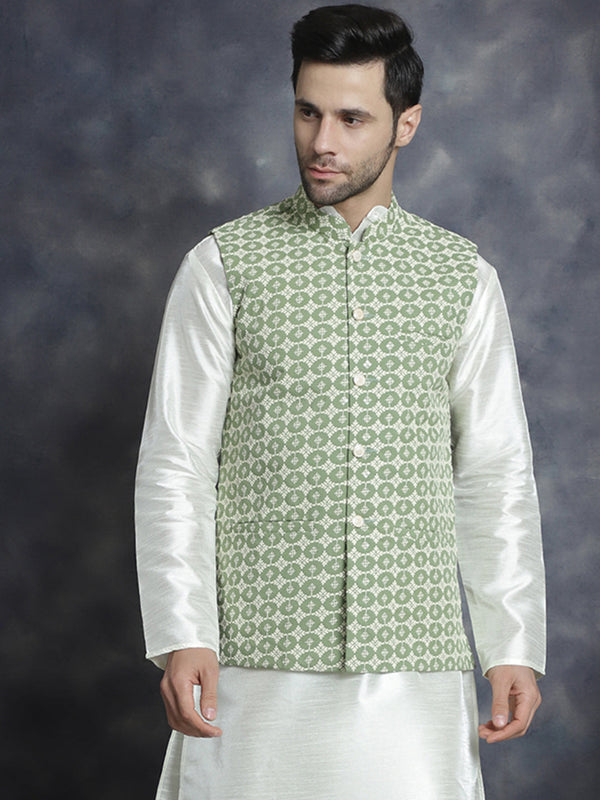 Men's embroidered and sequins Nehru Jacket ( JOWC 4094Mehndi )