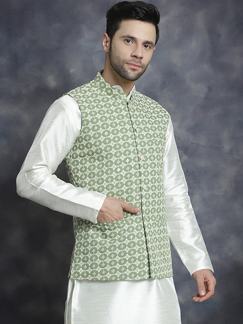 Men's embroidered and sequins Nehru Jacket ( JOWC 4094Mehndi )