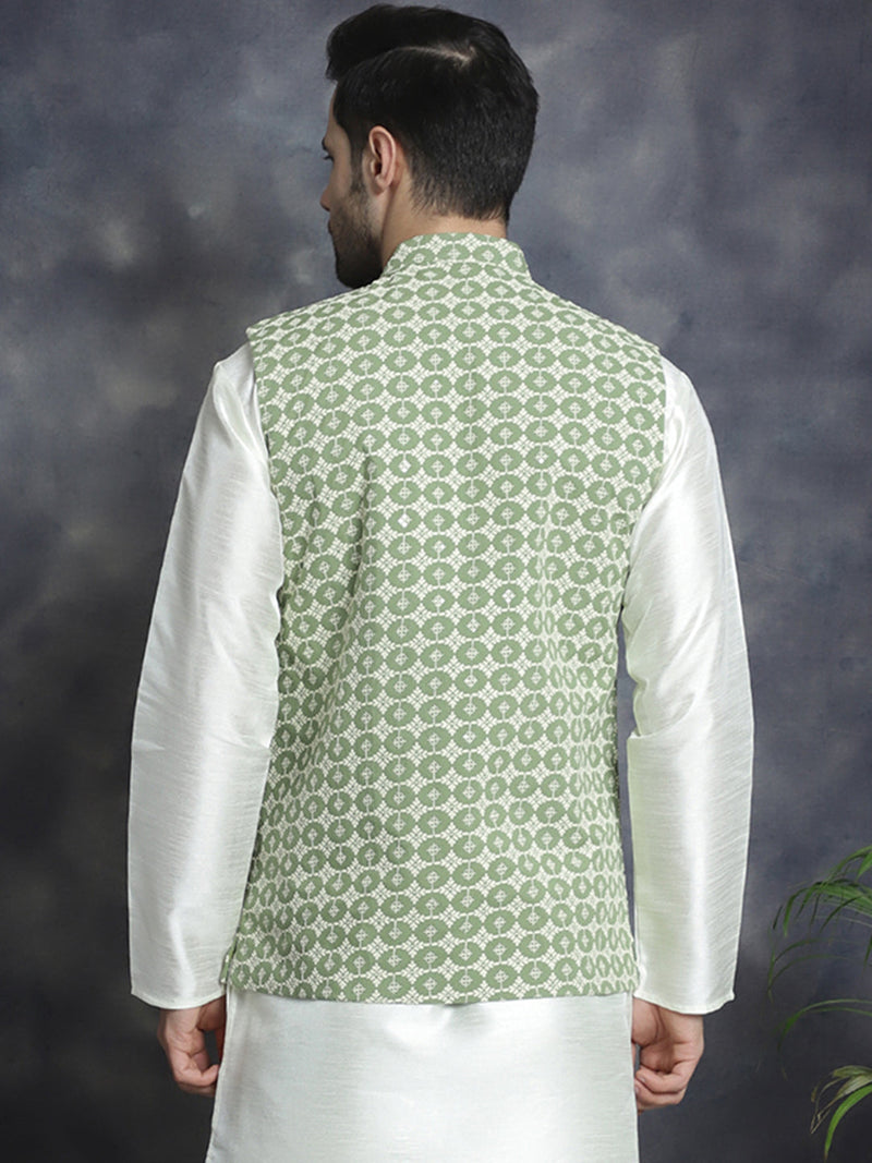 Men's embroidered and sequins Nehru Jacket ( JOWC 4094Mehndi )