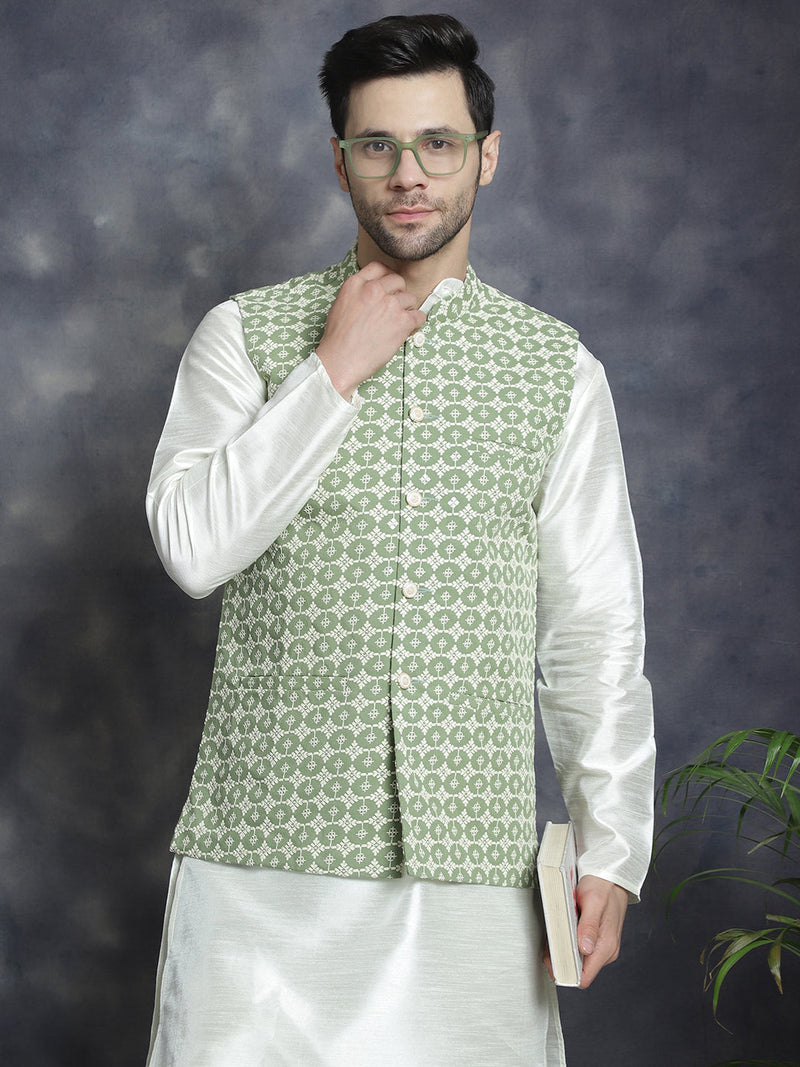 Men's embroidered and sequins Nehru Jacket ( JOWC 4094Mehndi )