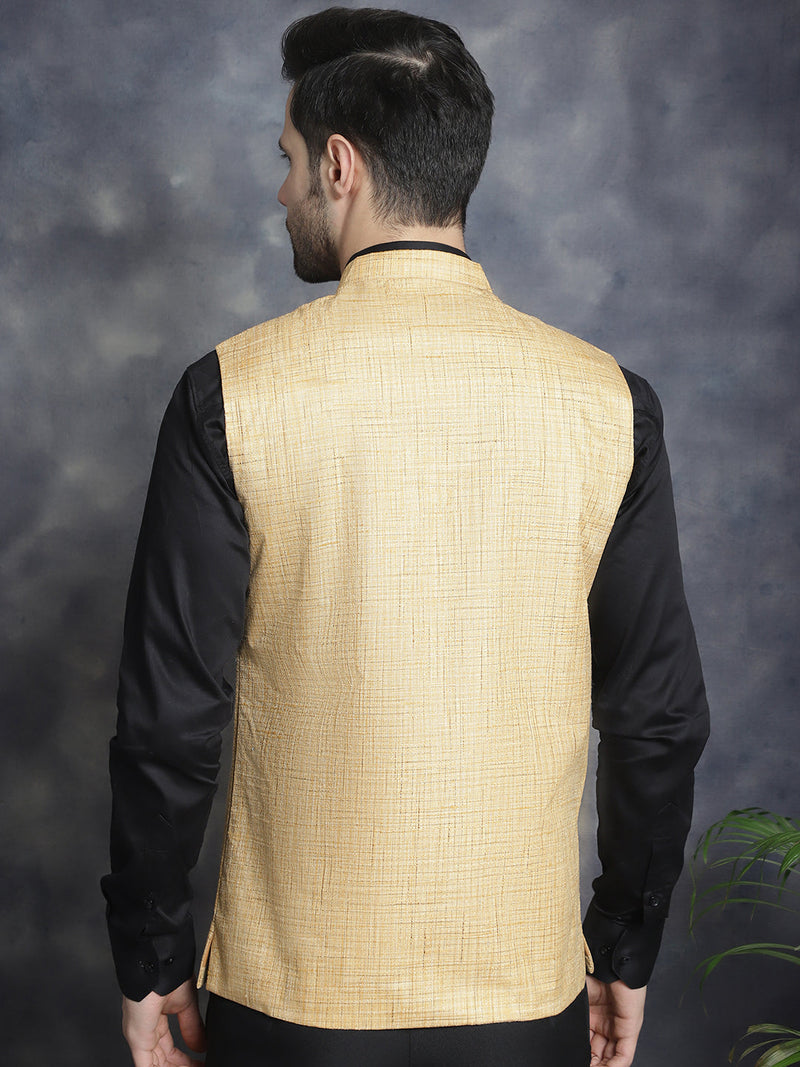 Men's Woven Design Nehru Jacket ( JOWC 4095Beige )