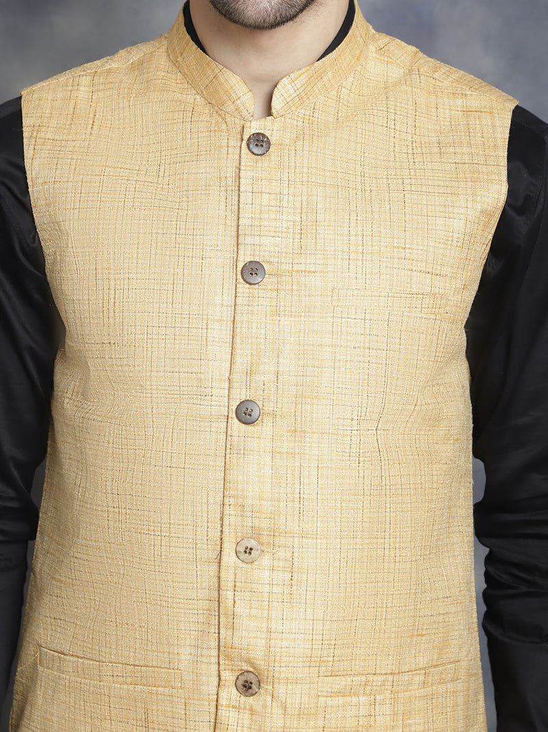 Men's Woven Design Nehru Jacket ( JOWC 4095Beige )