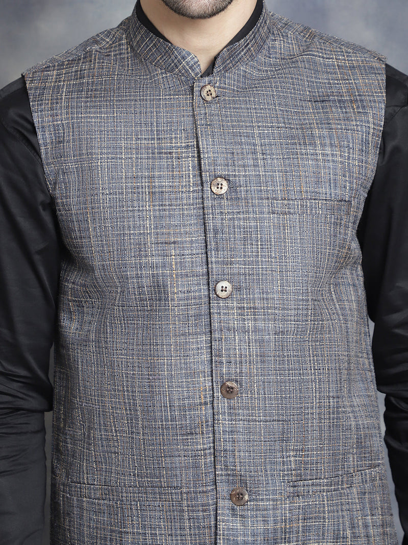 Men's Woven Design Nehru Jacket ( JOWC 4095Charcoal )