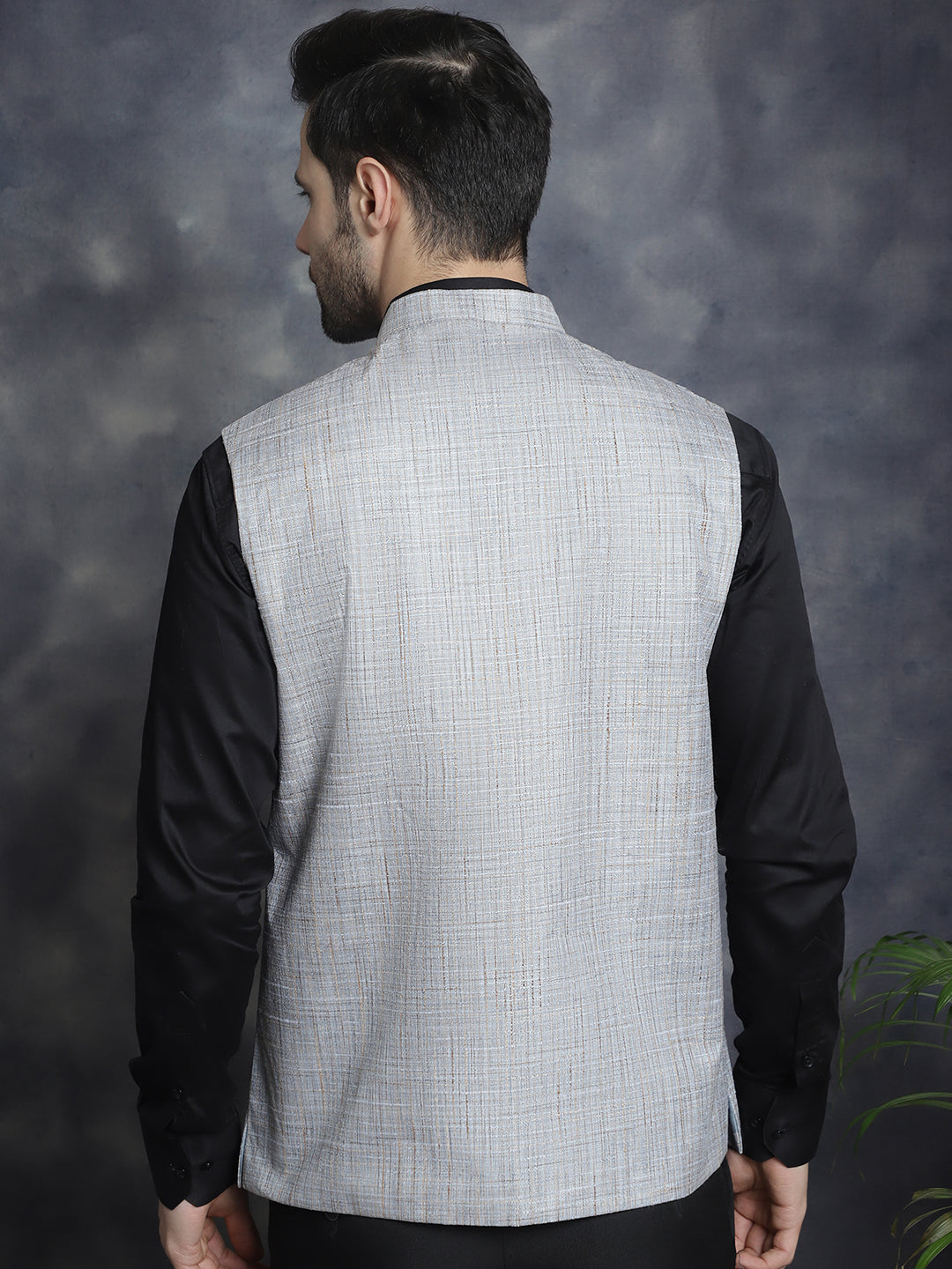 Men's Woven Design Nehru Jacket ( JOWC 4095Grey )