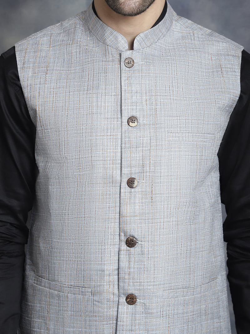 Men's Woven Design Nehru Jacket ( JOWC 4095Grey )