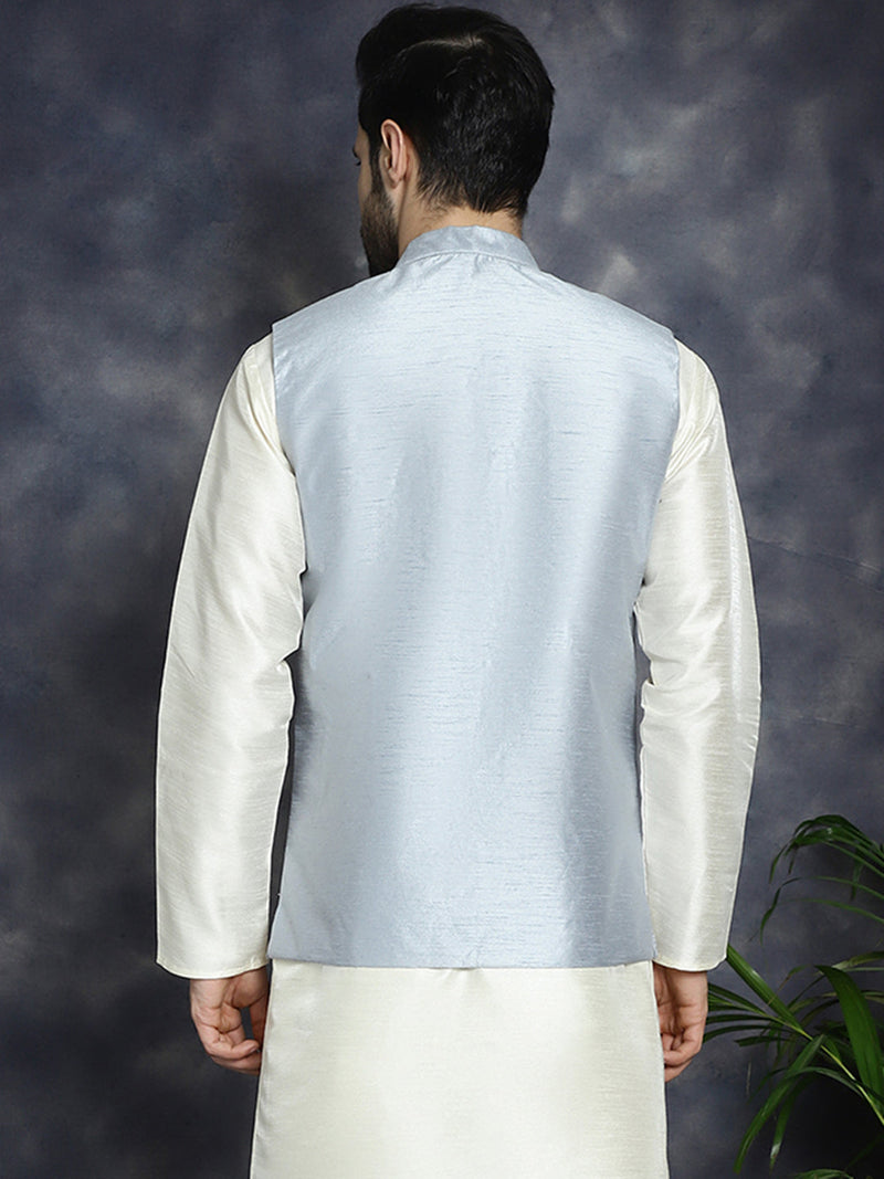 Men's Sequins and Embroidred Nehru Jacket ( JOWC 4096Grey )