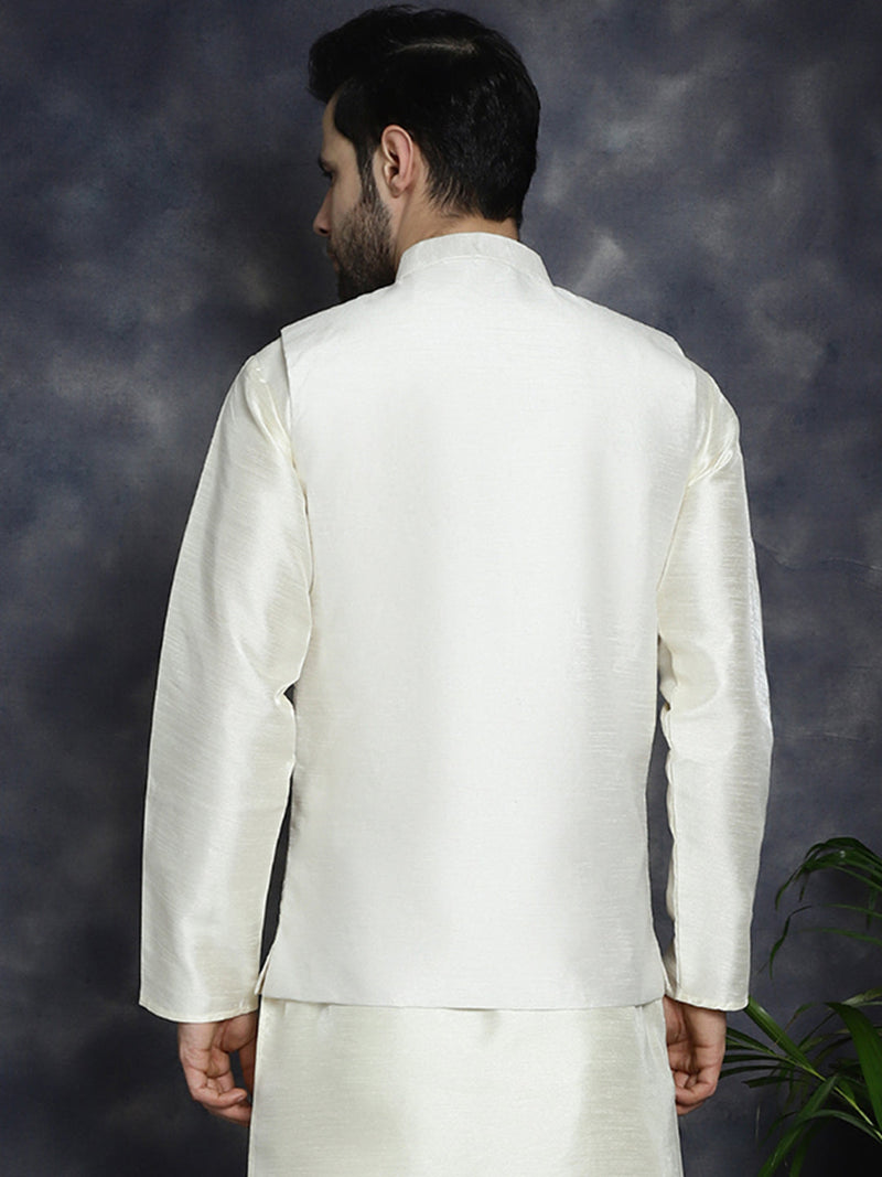 Men's Sequins and Embroidred Nehru Jacket ( JOWC 4096White )