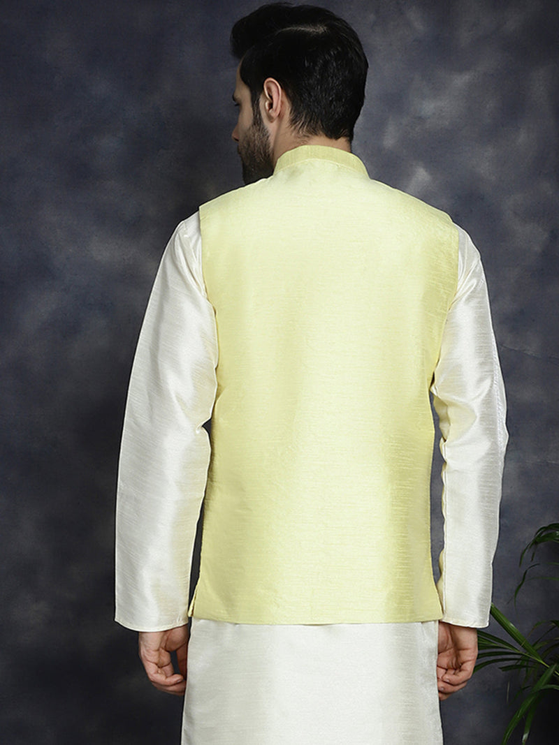 Men's Sequins and Embroidred Nehru Jacket ( JOWC 4096Yellow )