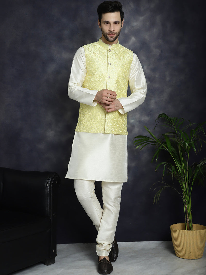 Men's Sequins and Embroidred Nehru Jacket ( JOWC 4096Yellow )