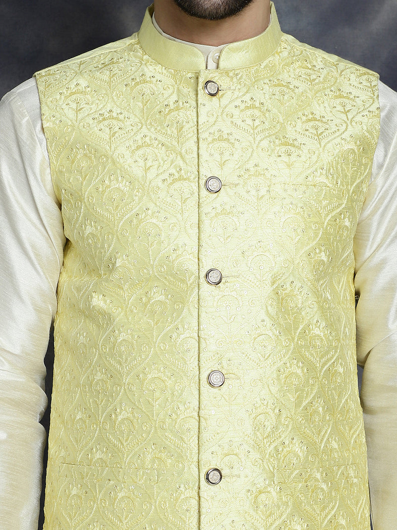 Men's Sequins and Embroidred Nehru Jacket ( JOWC 4096Yellow )