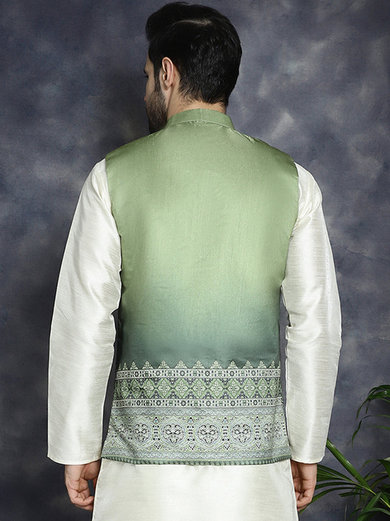 Men's Printed Nehru Jacket ( JOWC 4097Green )