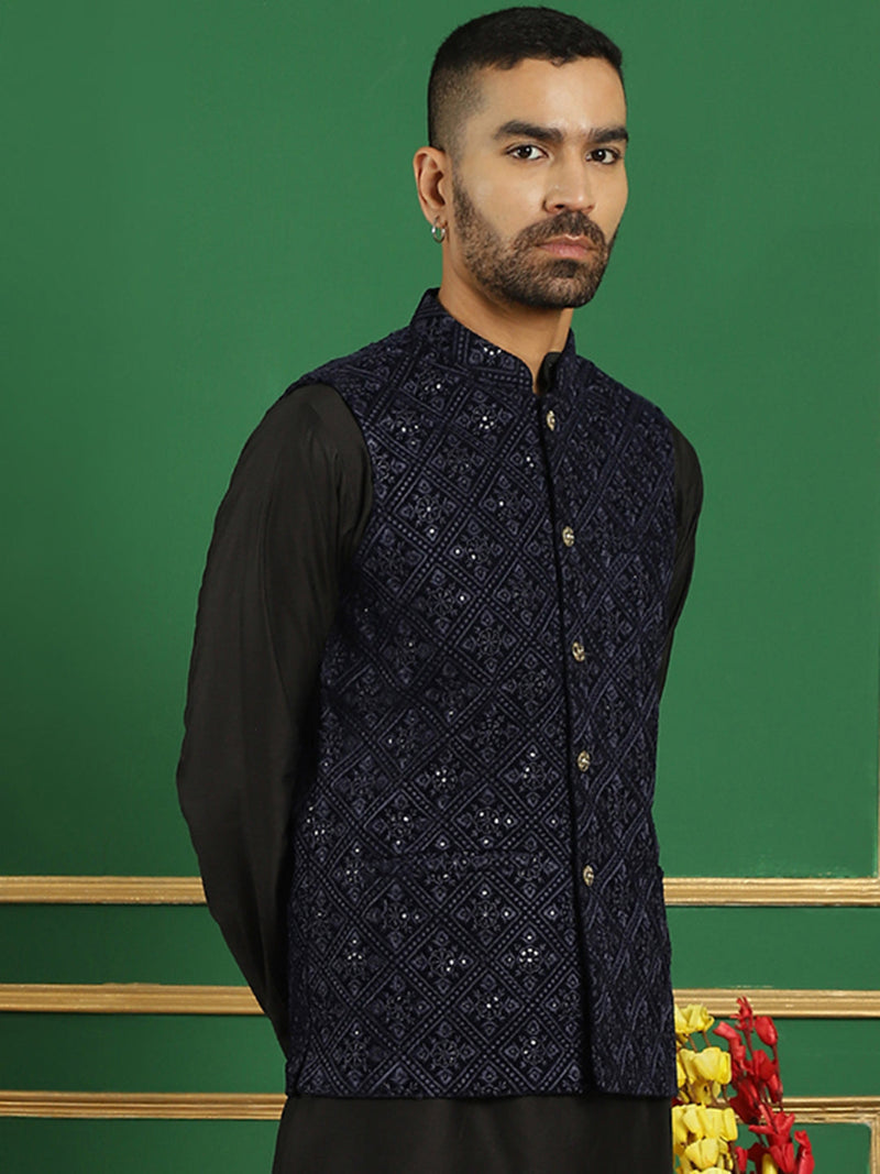 Men's Sequins Velvet Nehru Jacket