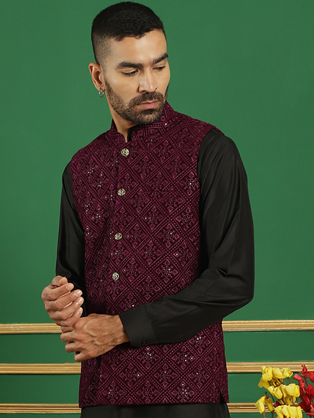 Men's Sequins Velvet Nehru Jacket