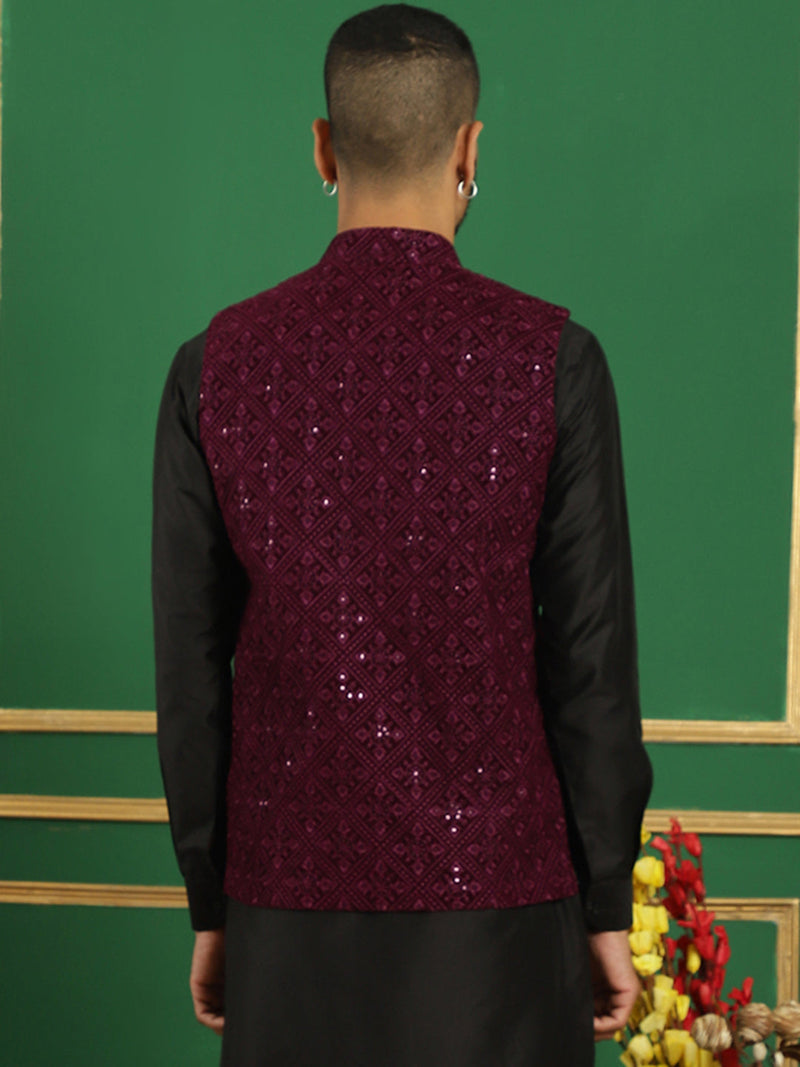 Men's Sequins Velvet Nehru Jacket