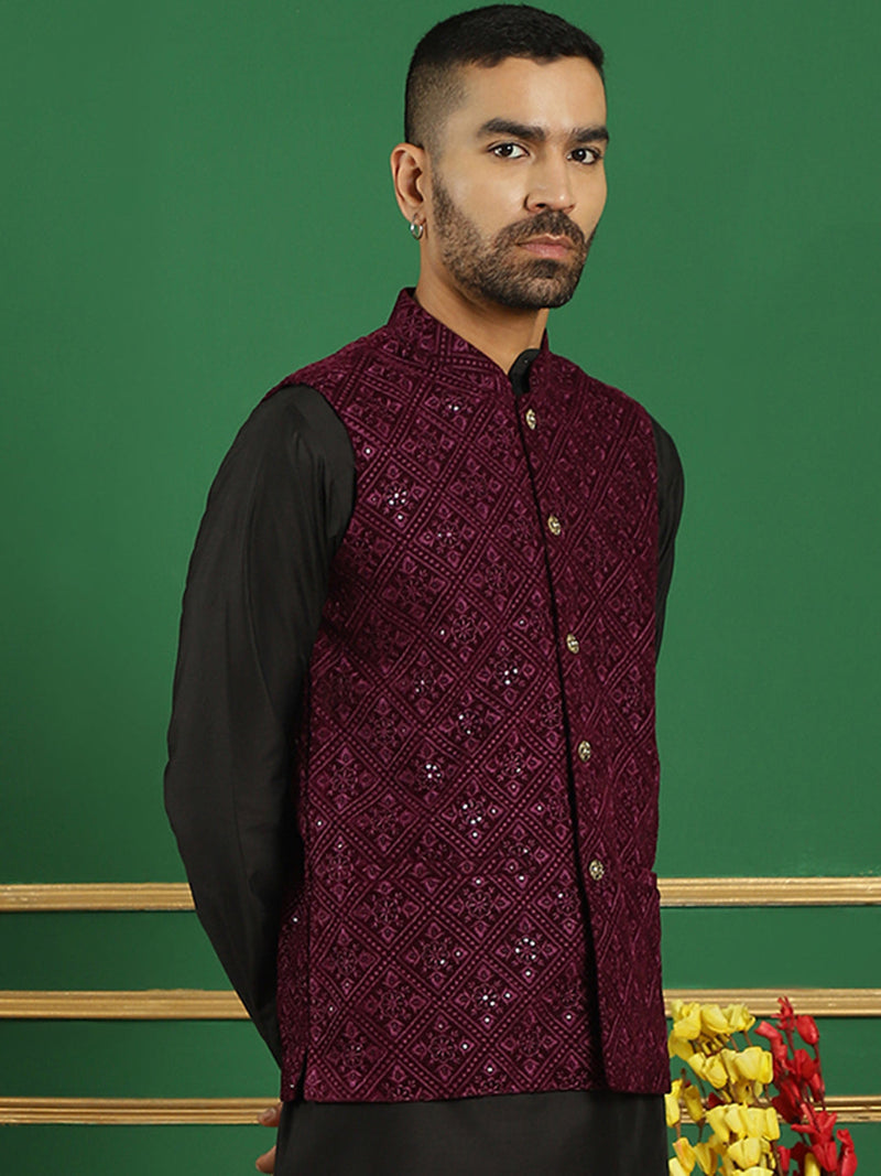 Men's Sequins Velvet Nehru Jacket