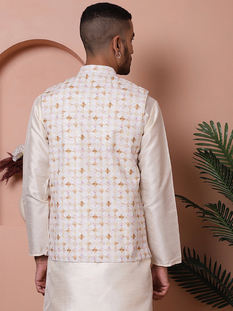 Floral Printed and Embroidered Nehru Jacket for Men